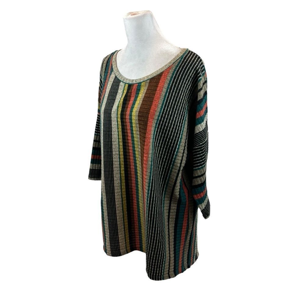 Ladies Daytrip Striped Long Sleeve Ribbed Blouse Size Medium